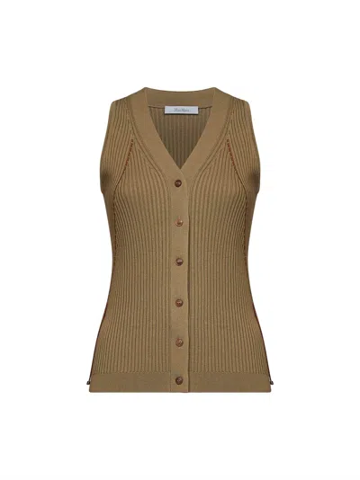 Max Mara Khaki Green Ribbed Knit Mxmfiorire Vest