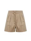 Max Mara Khaki Green Stretch Cotton Satin Mxmtabacco Shorts In Brown