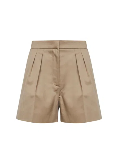 Max Mara Khaki Green Stretch Cotton Satin Mxmtabacco Shorts In Brown
