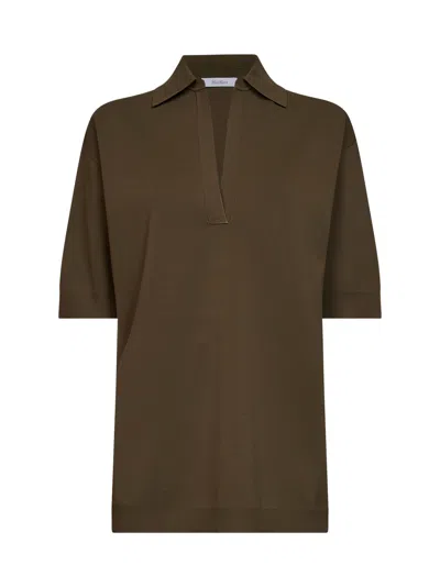 Max Mara Khaki Green Viscose Crepe Mxmalpino Long Polo Shirt 