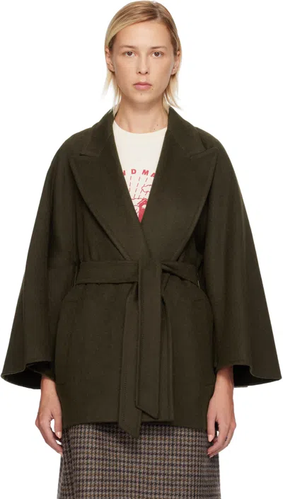 Max Mara Khaki Verna Coat In Green