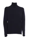Max Mara Cashmere Blend Turtleneck Sweater With Ribbed Trim In Blue