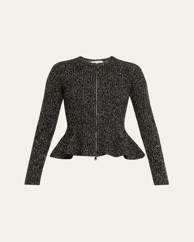 Max Mara Kim Cashmere Peplum Zip Cardigan In Black