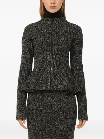 Max Mara Kim Ribbed-knit Peplum Cardigan In Black