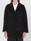 Max Mara Double-breasted Wool Cashmere Coat With Notched Collar In Black