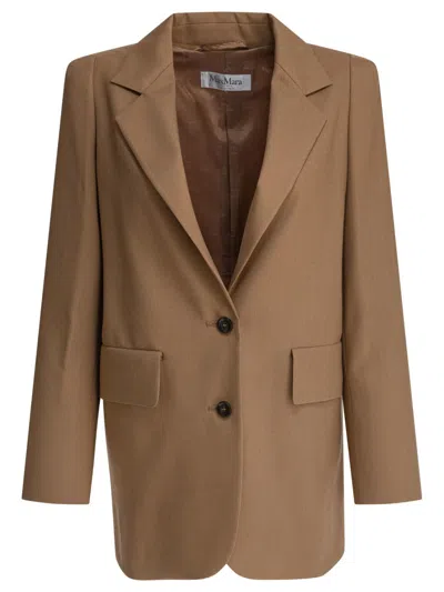 Max Mara Single-breasted Blazer In An Elongated Fit In Brown