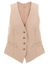 Max Mara Sleeveless V-neck Vest With Adjustable Back Strap In Brown
