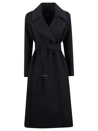 Max Mara Knee-length Wool Coat With Belted Waist In Black