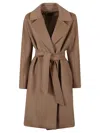 Max Mara Knee-length Wool Coat With Belted Waist In Brown