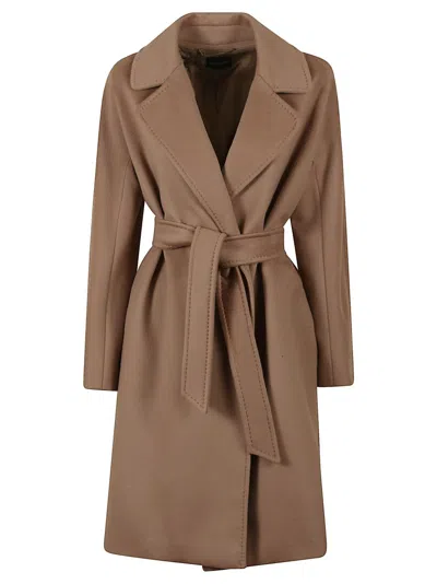 Max Mara Knee-length Wool Coat With Belted Waist In Brown
