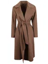 Max Mara Knee-length Wool Coat With Belted Waist In Brown
