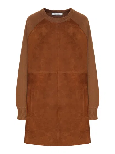 Max Mara Knit And Suede Dress In Brown