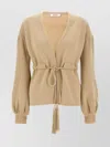Max Mara Knit Cardigan Belt At Waist V-neck In Neutrals