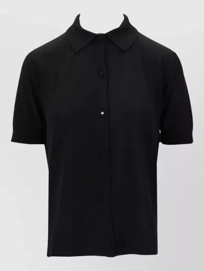 Max Mara Knit Cardigan Collared Neck Ribbed Cuffs Hem In Black