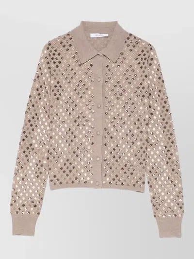 Max Mara Ragno Sequin Embellished Virgin Wool Cardigan In Brown