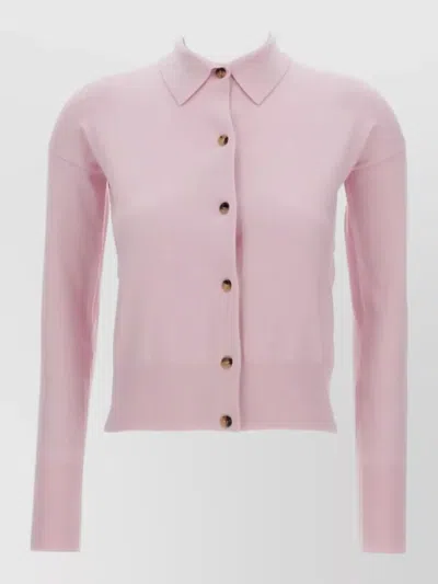 Max Mara Knit Cardigan Mixed Yarn Ribbed Trim In Pink