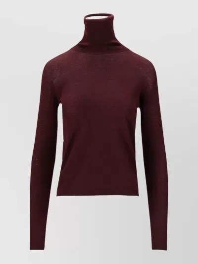 Max Mara Knit Cropped Top Long Sleeves Turtleneck In Burgundy