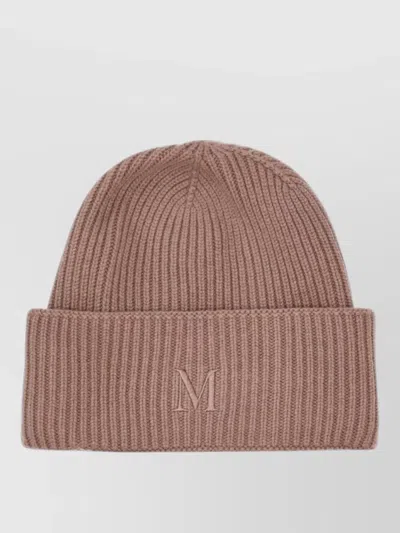 Max Mara Knit Hat Beanie Folded Cuff Ribbed In Brown