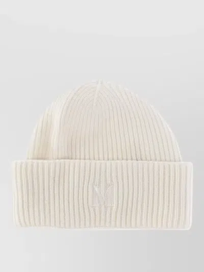 Max Mara Knit Hat Beanie Folded Cuff Ribbed Texture In White