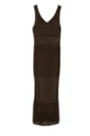 Max Mara Knit Maxi Dress With Textured Open Knit Design In Black