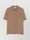 Max Mara Knit Shirt Collar Cardigan With Short Sleeves In Brown