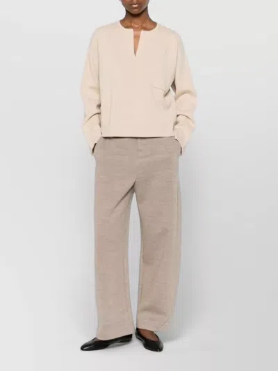 Max Mara Knit Sweater Round Neck Front Pocket In Neutral