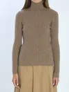 Max Mara Wool And Cashmere High Neck Knit Top In Brown