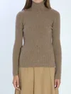 Max Mara Wool And Cashmere High Neck Knit Top In Brown
