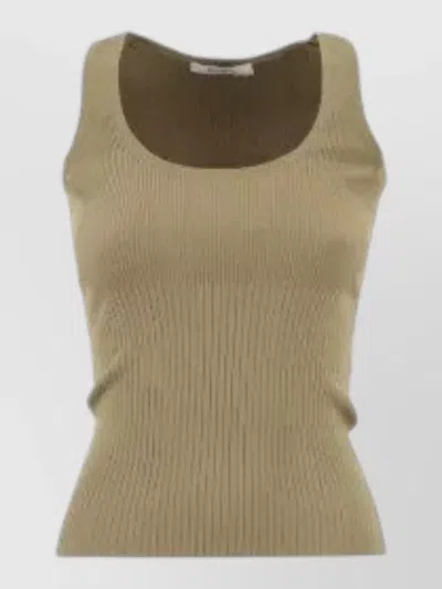 Max Mara Knit Top Ribbed Scoop Neckline Sleeveless In Gray