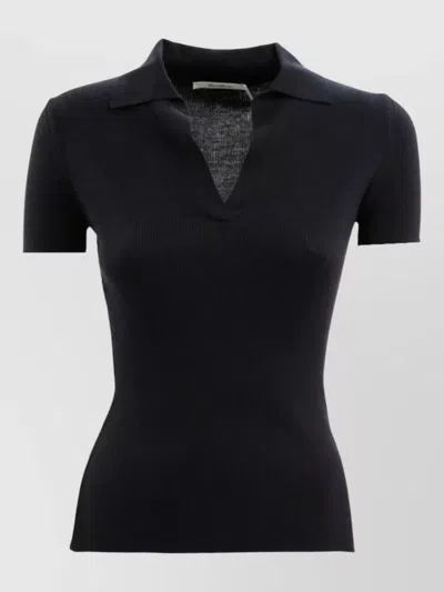 Max Mara Maxmara Mxmalbero Ribbed Wool Polo Shirt In Black