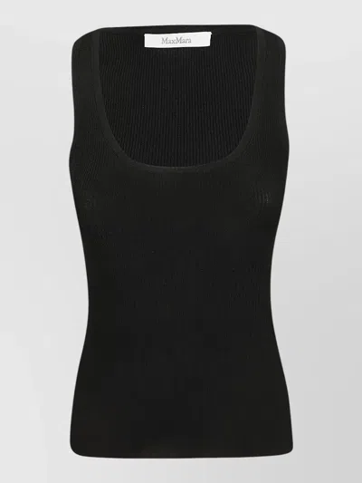 Max Mara Knit Top Sleeveless Square Neckline Ribbed In Black