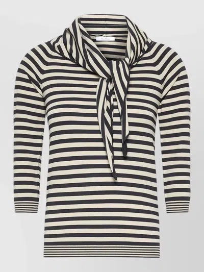 Max Mara Knit Top Sleeveless Striped Scarf Detail In White