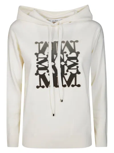 Max Mara Knit Top Taddeo Wool Knit Hoodie Ladies Wool Logo Pullover In White