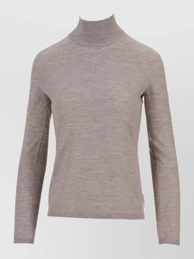 Max Mara Knit Turtleneck Long Sleeve Ribbed Top In Gray