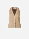 Max Mara Cotton Yarn And Viscose Crepe Gilet In Brown