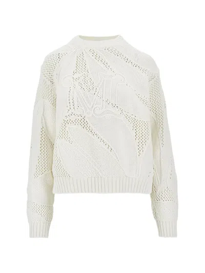 Max Mara Salvo Open-knit Cotton Sweater In White