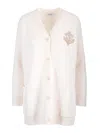 Max Mara Textured Knit Cardigan With V-neckline And Button-down Front In Pink