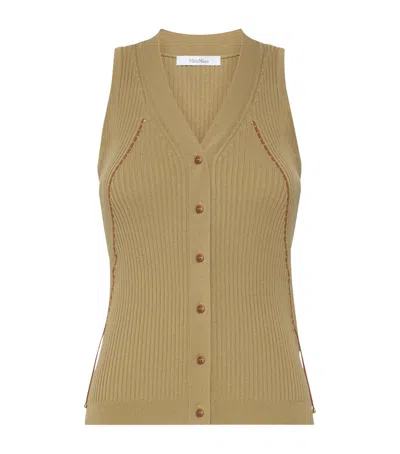 Max Mara Knitted Contrast-trim Waistcoat In Brown