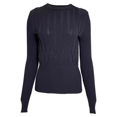 Max Mara Knitted Crewneck Sweater In Navy Blue Wool