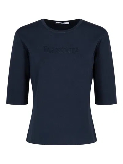 Max Mara Knitted Jersey Short-sleeved Top In Blue