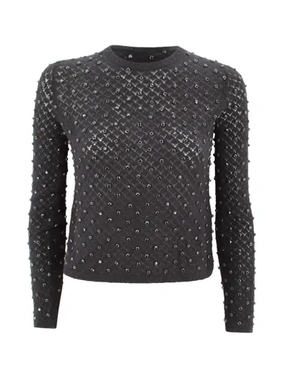 Max Mara Knitted Jumper In Wool And Embroidered Mohair Yarn In Black