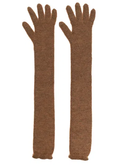 Max Mara Knitted Long Gloves In Brown