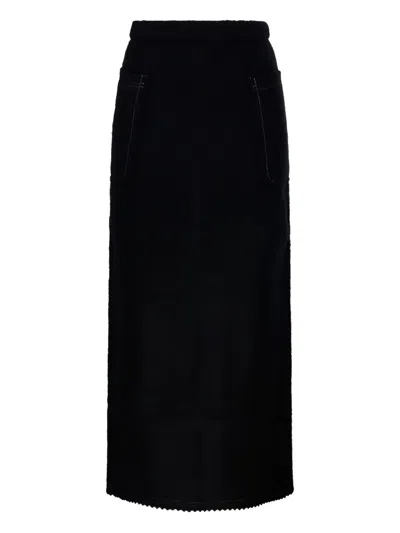 Max Mara Alce Stretch Viscose Crepe Long Skirt In Black