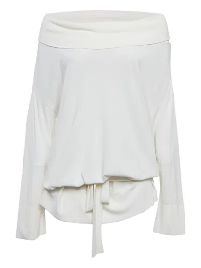 Pre-owned Max Mara Knitted Tied-waist Top In White