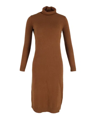 Max Mara Knitted Turtleneck Dress In Brown Wool