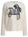 Max Mara Crew Neck Wool Cashmere Sweater With Graphic Detail In White