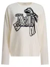 Max Mara Crew Neck Wool Cashmere Sweater With Graphic Detail In White