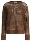 Max Mara Farea Embroidered Fishnet Sweater In Brown