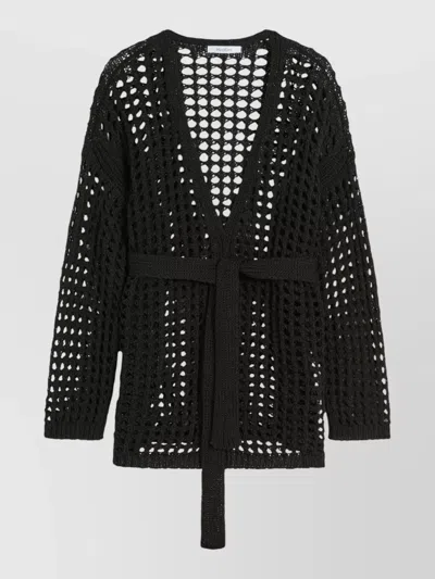 Max Mara Knitwear Cardigan Belted Waist Open Front In Black
