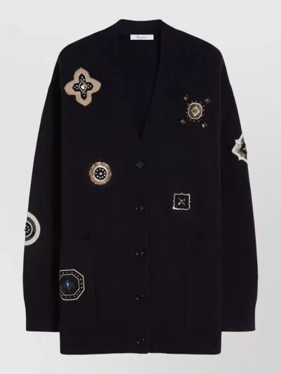 Max Mara Knitwear Longline Design Embroidered Patch Pockets In Black